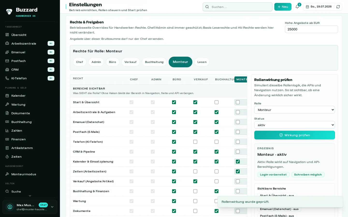 Buzzard: rollentester monteur
